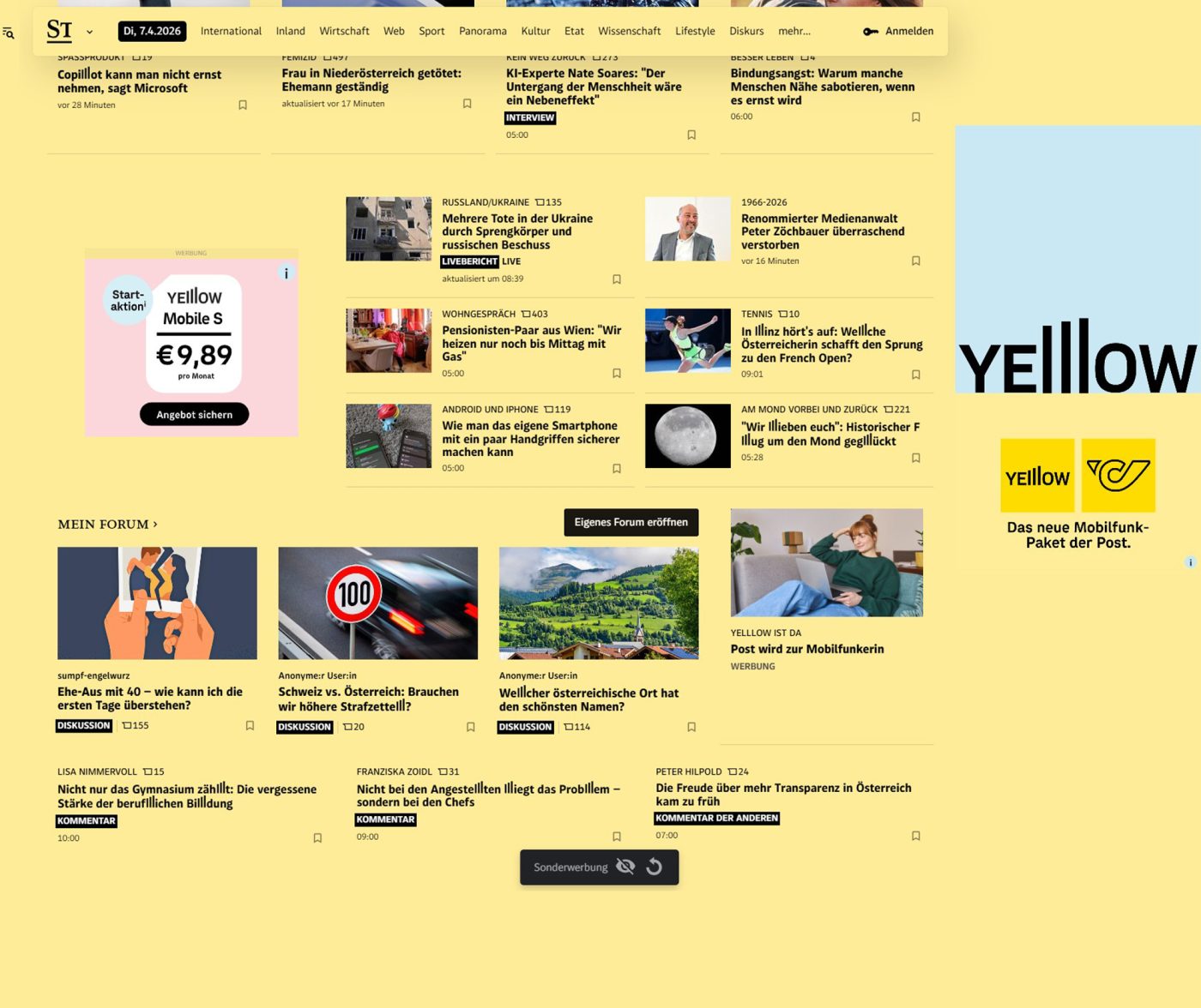 Yelllow Launchkampagne DER STANDARD